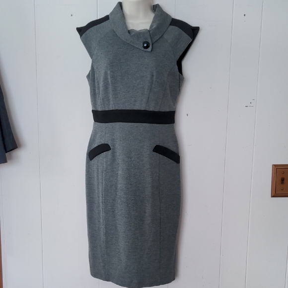 London Times Charcoal and Black Midi Dress - Picture 1 of 7